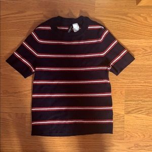 Striped Skin Tight Short Sleeve Top